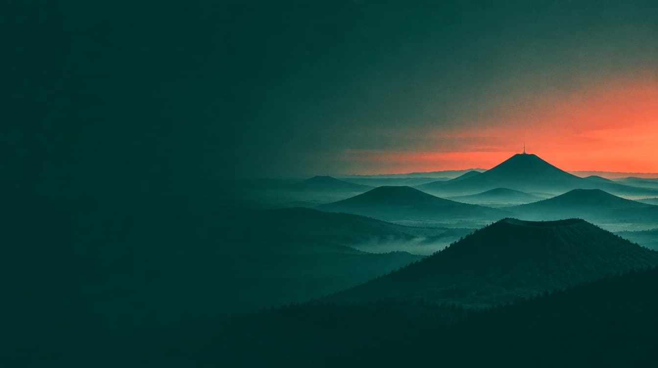 Les volcans d'Auvergne au crépuscule